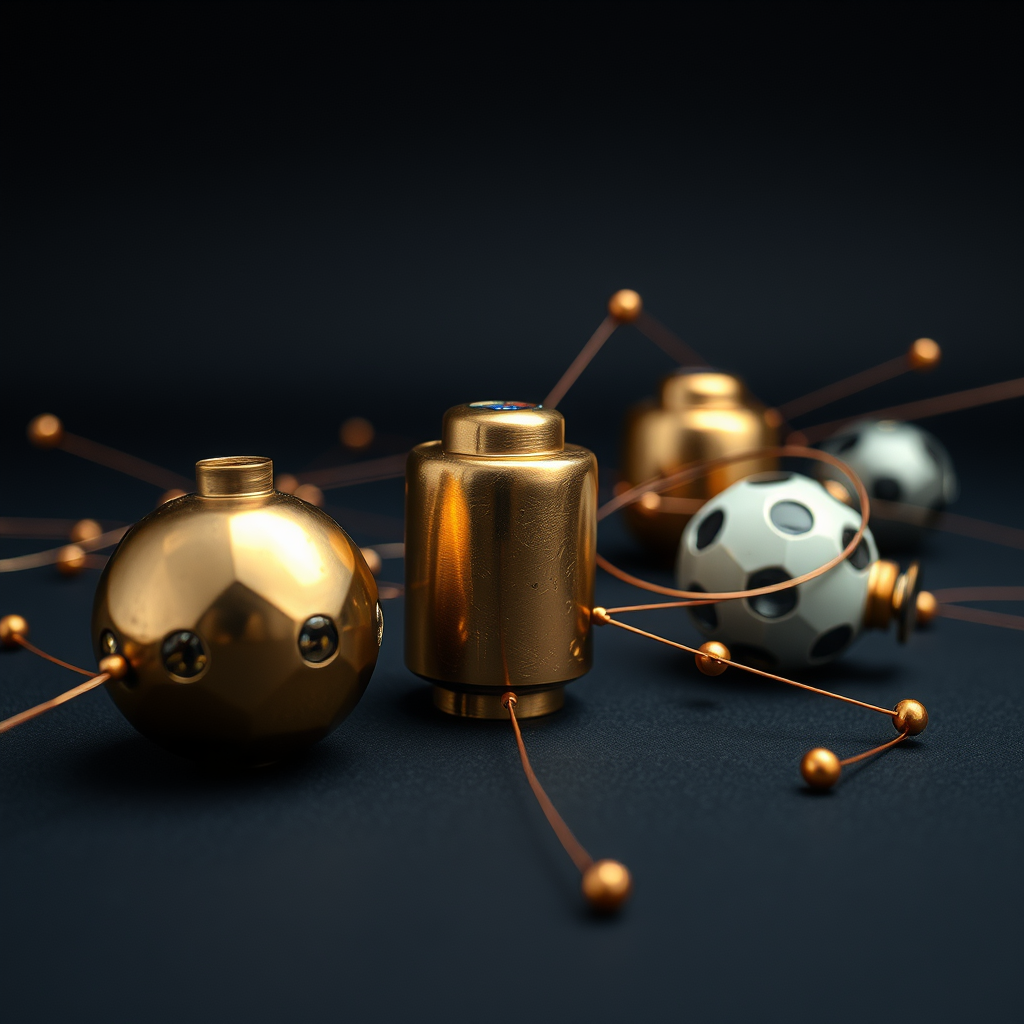 Editorial illustration of connected abstract AI tools arranged in a practical workshop scene.